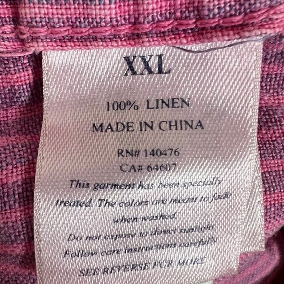 Faherty Womens Linen Button Up Shirt XXL Pink Purple Stripe Long Sleeve - Picture 7 of 8